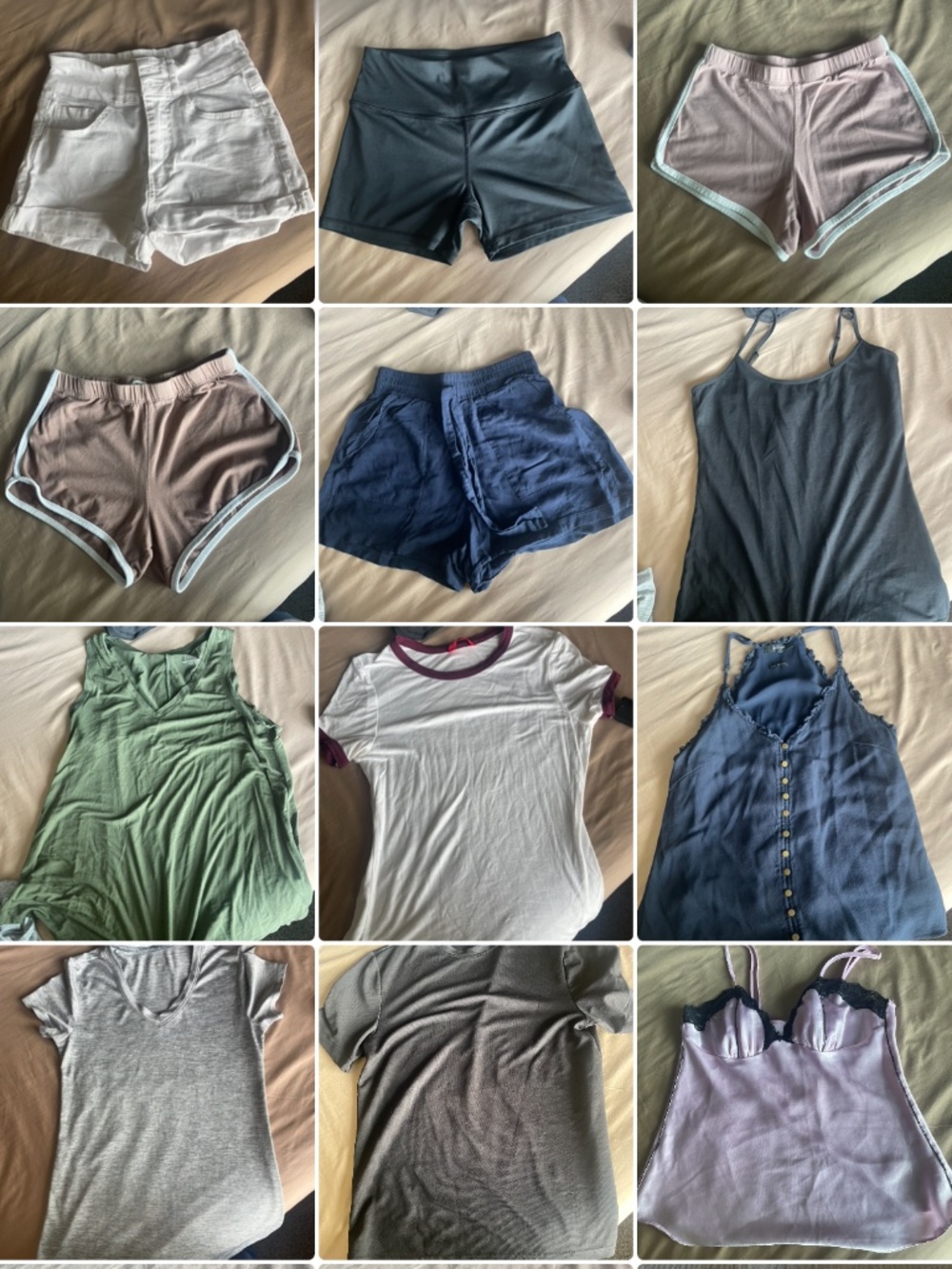 Lot/bundle of 14 spring/summer items shorts/shirts/bralettes variety brands/colo